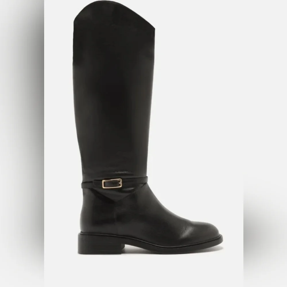 Arezzo Women's Mckenna‎ Low Block Black Leather Boots Size 9.5 M